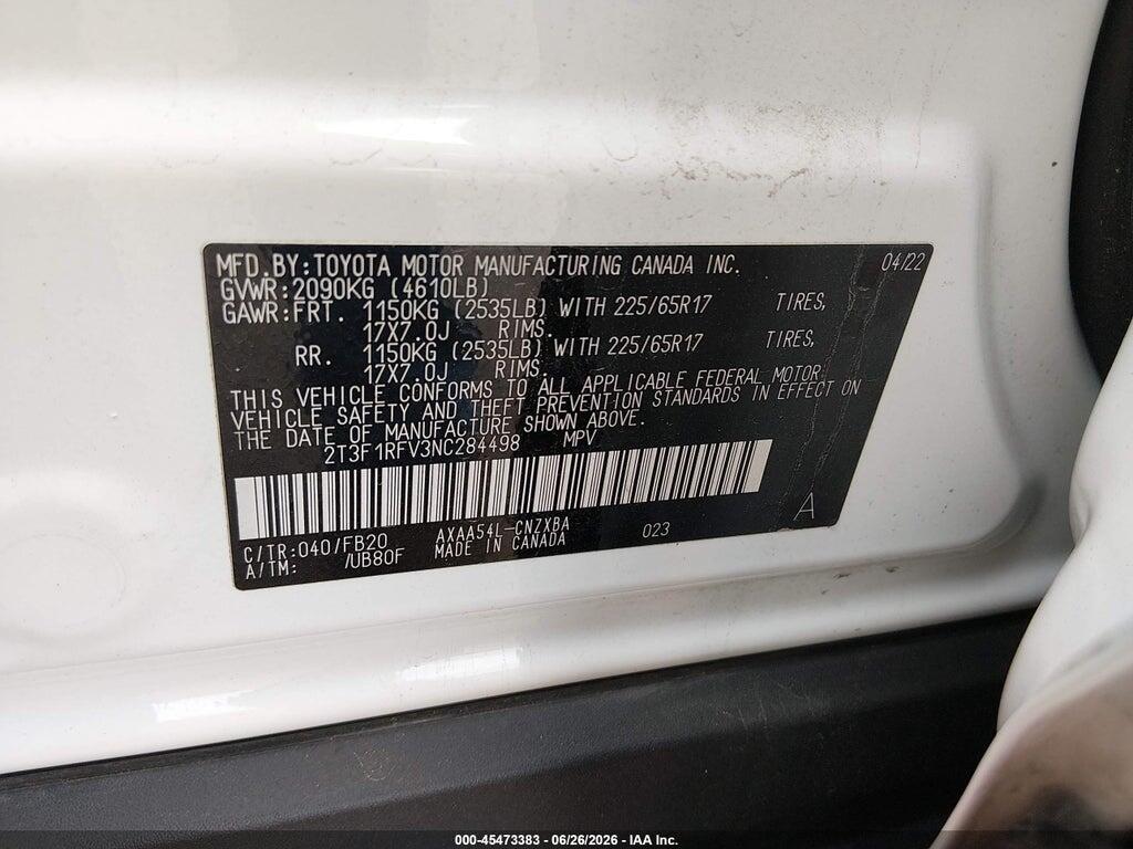 2T3F1RFV3NC284498 2022 TOYOTA RAV4 photo no. 8