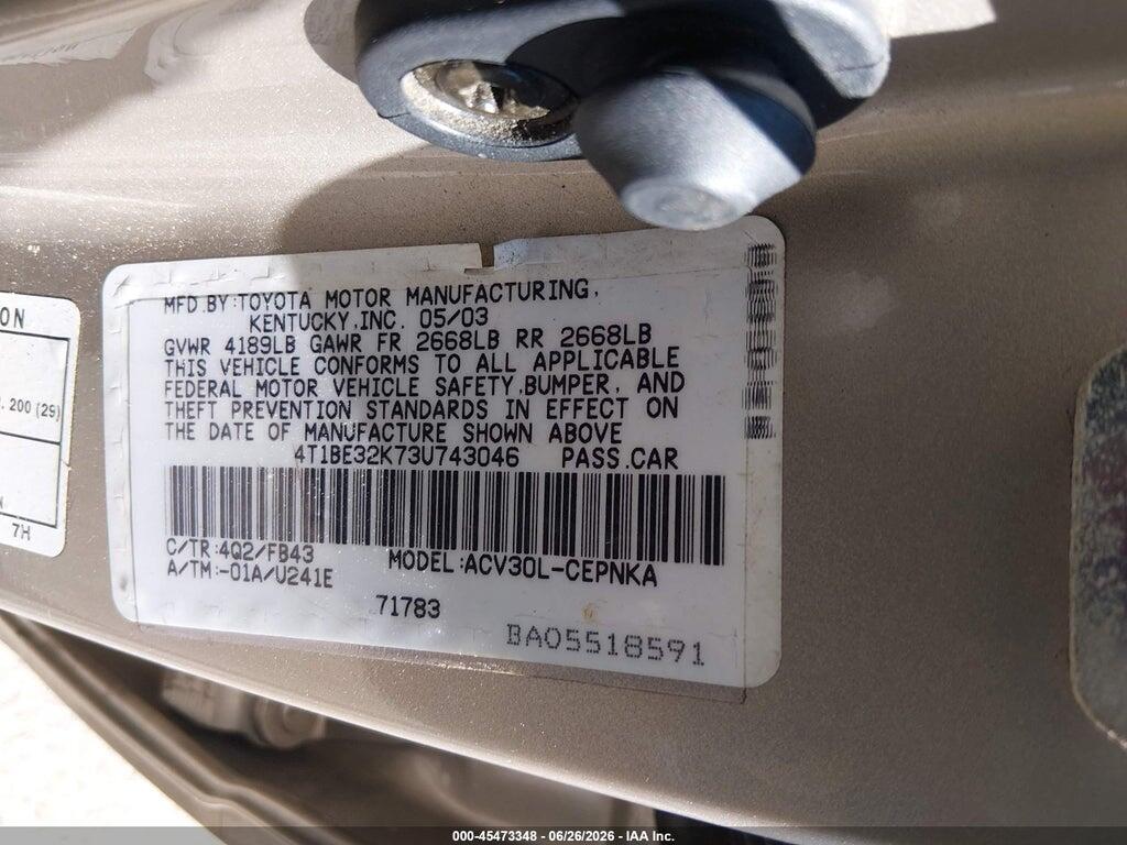 4T1BE32K73U743046 2003 TOYOTA CAMRY photo no. 9