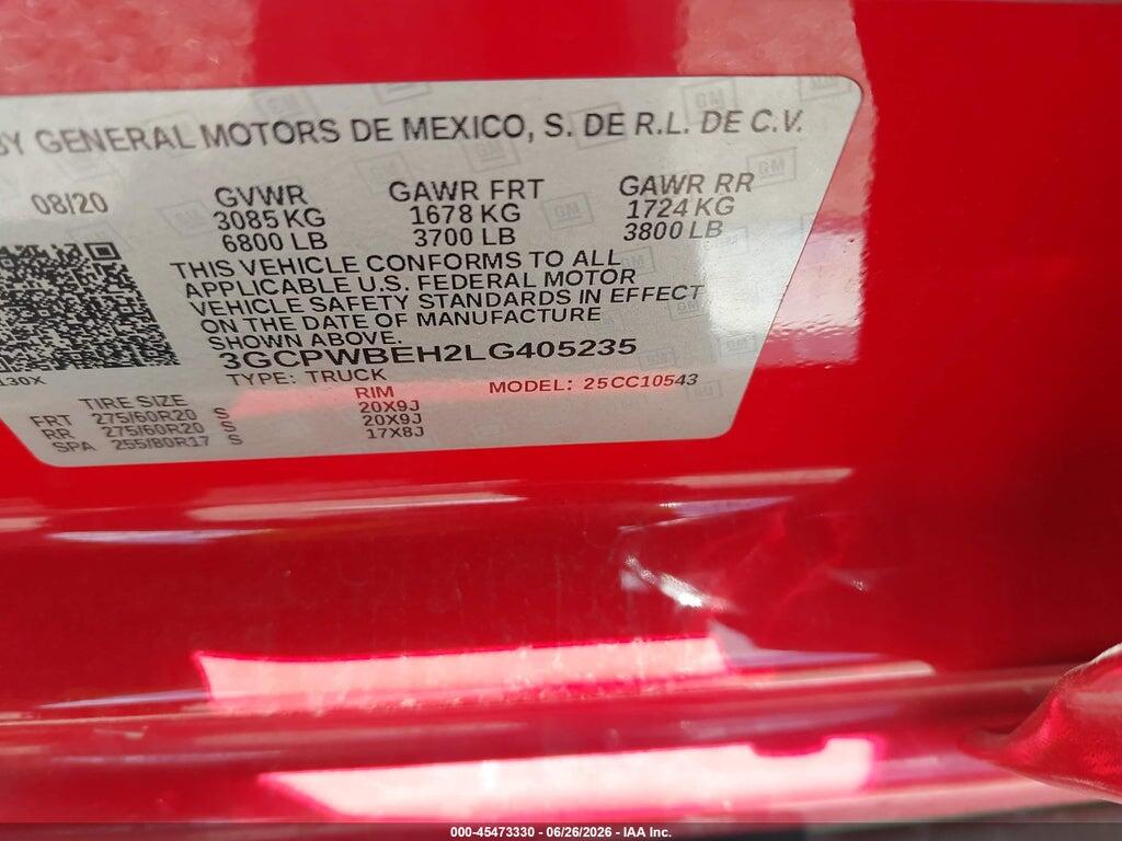 3GCPWBEH2LG405235 2020 CHEVROLET SILVERADO 1500 photo no. 9