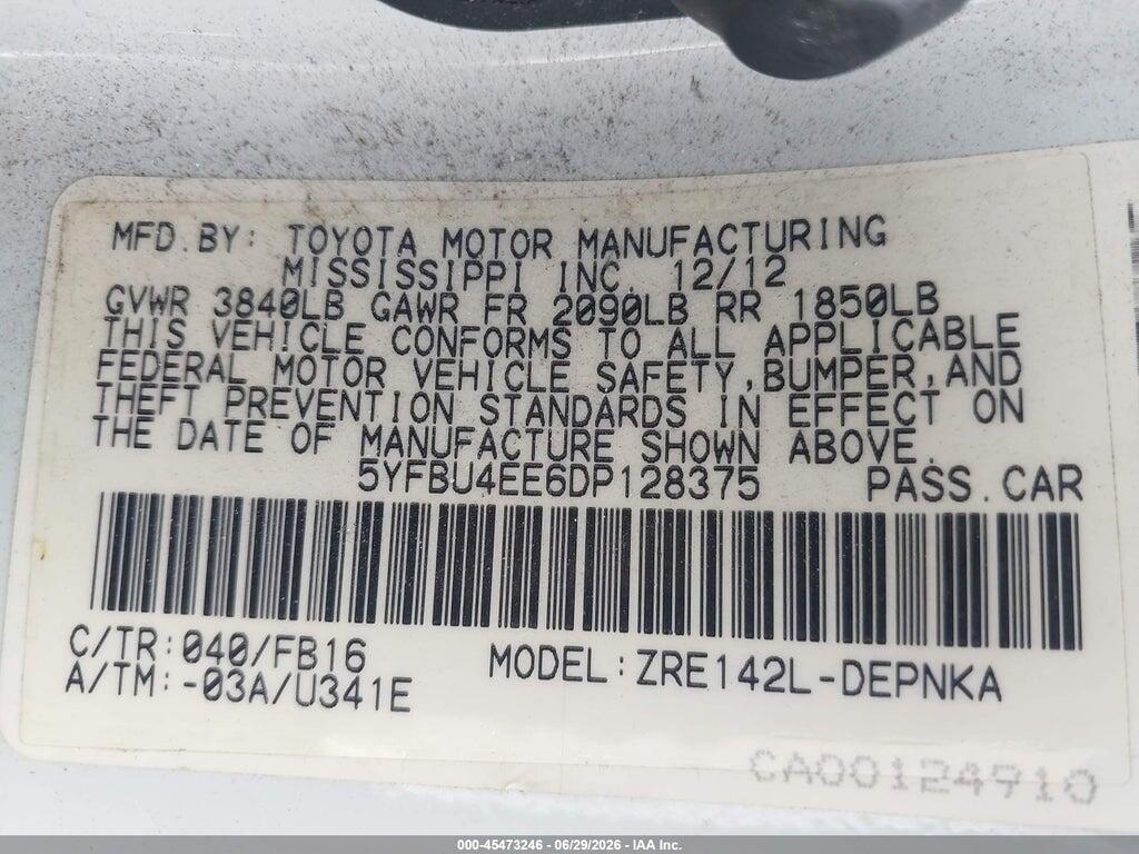 5YFBU4EE6DP128375 2013 TOYOTA COROLLA photo no. 9