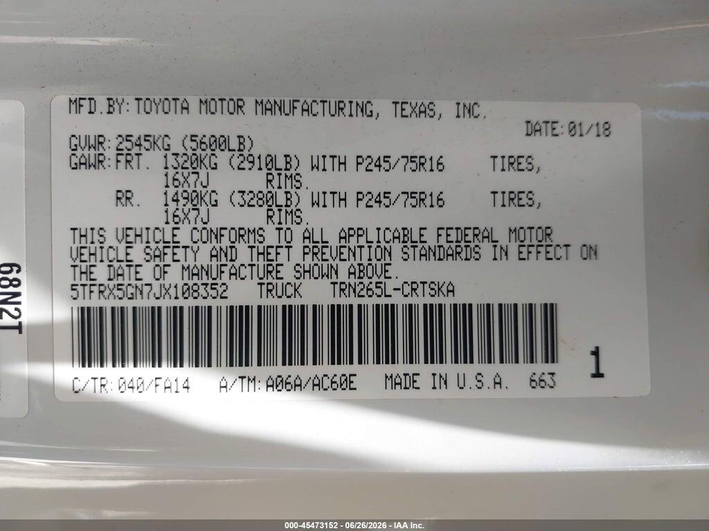 5TFRX5GN7JX108352 2018 TOYOTA TACOMA photo no. 9