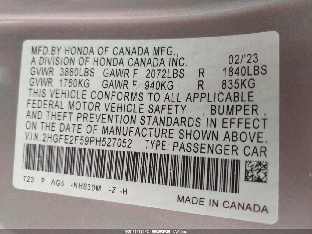 2HGFE2F59PH527052 2023 HONDA CIVIC photo no. 9