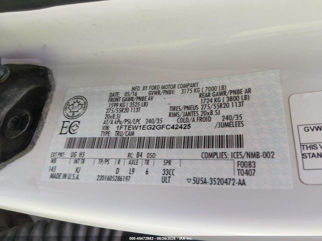 1FTEW1EG2GFC42425 2016 FORD F-150 photo no. 9