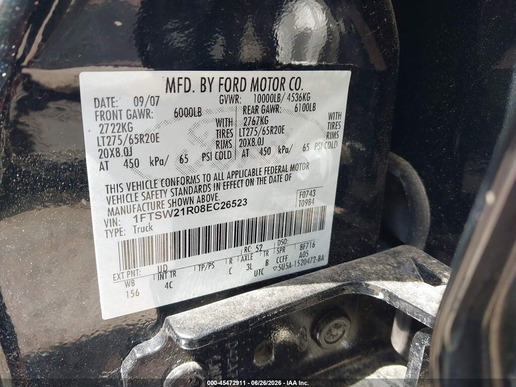 1FTSW21R08EC26523 2008 FORD SUPER DUTY F-250 SRW photo no. 9