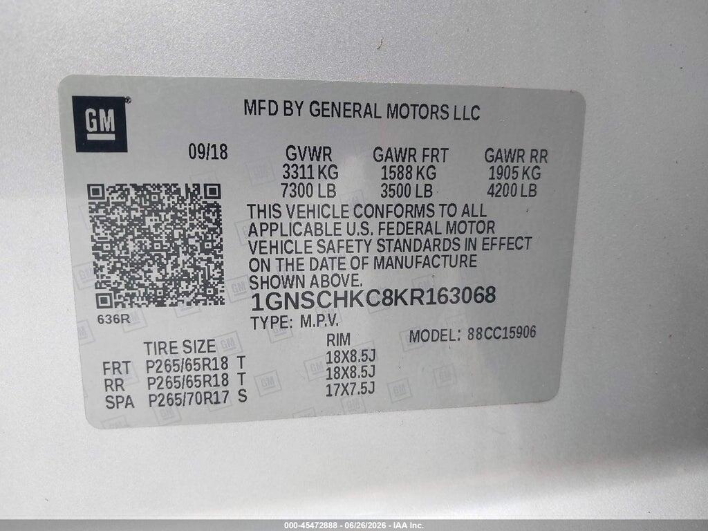1GNSCHKC8KR163068 2019 CHEVROLET SUBURBAN photo no. 9