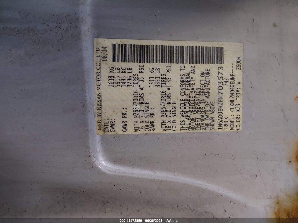 1N6AD0EV2FN703573 2015 NISSAN FRONTIER photo no. 9