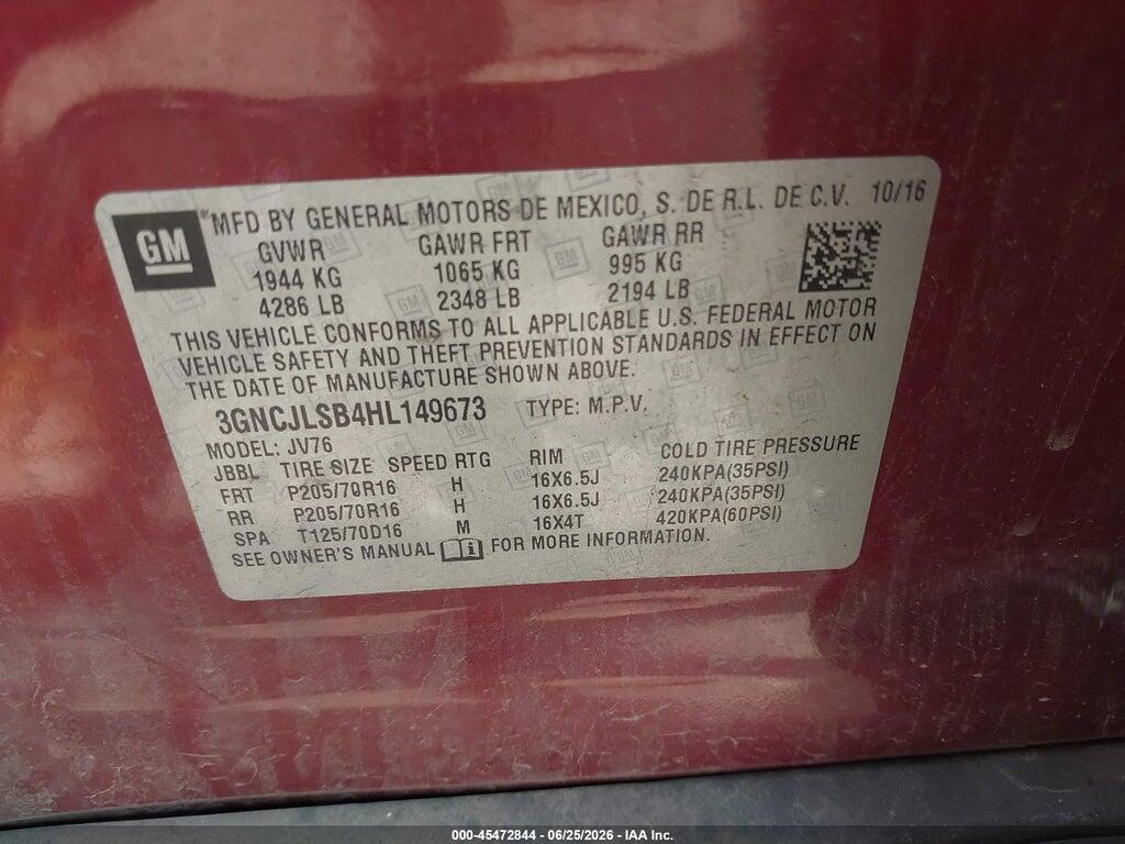 3GNCJLSB4HL149673 2017 CHEVROLET TRAX photo no. 9