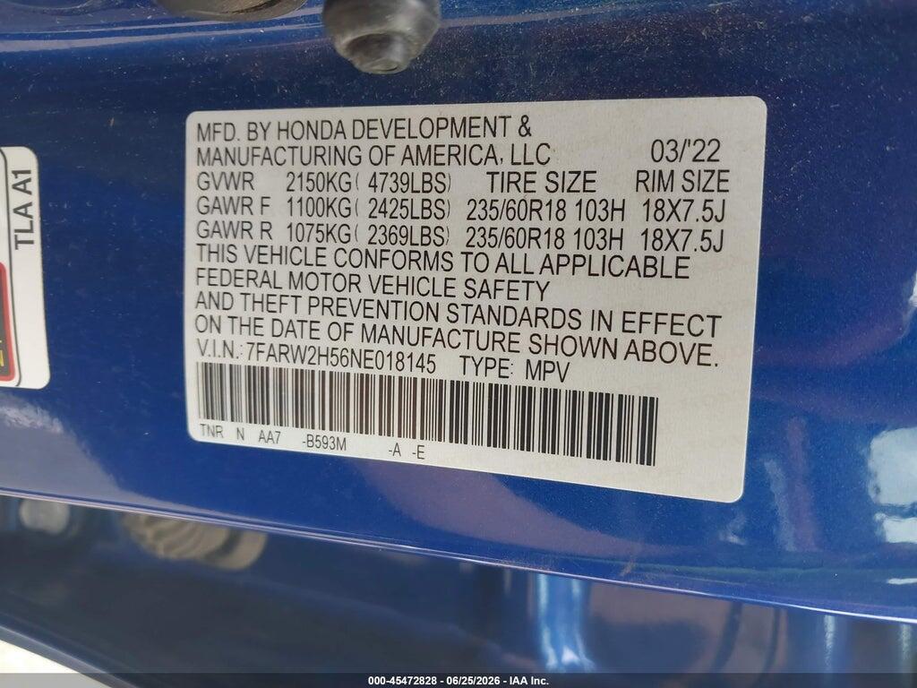 7FARW2H56NE018145 2022 HONDA CR-V photo no. 9