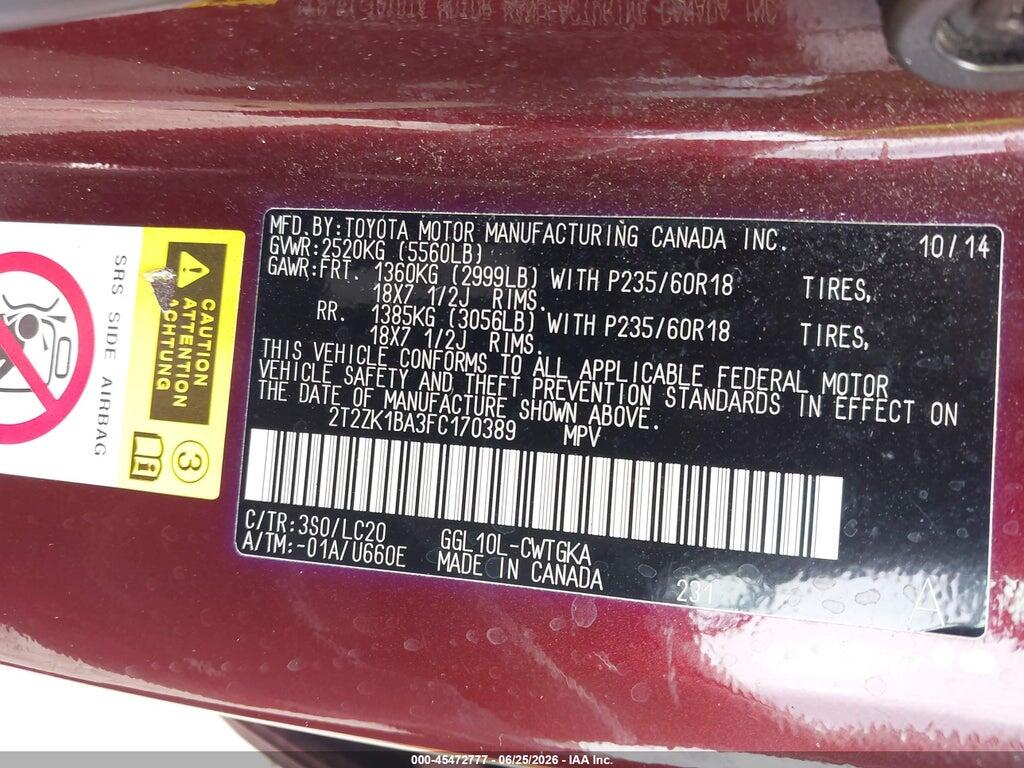 2T2ZK1BA3FC170389 2015 LEXUS RX 350 photo no. 9