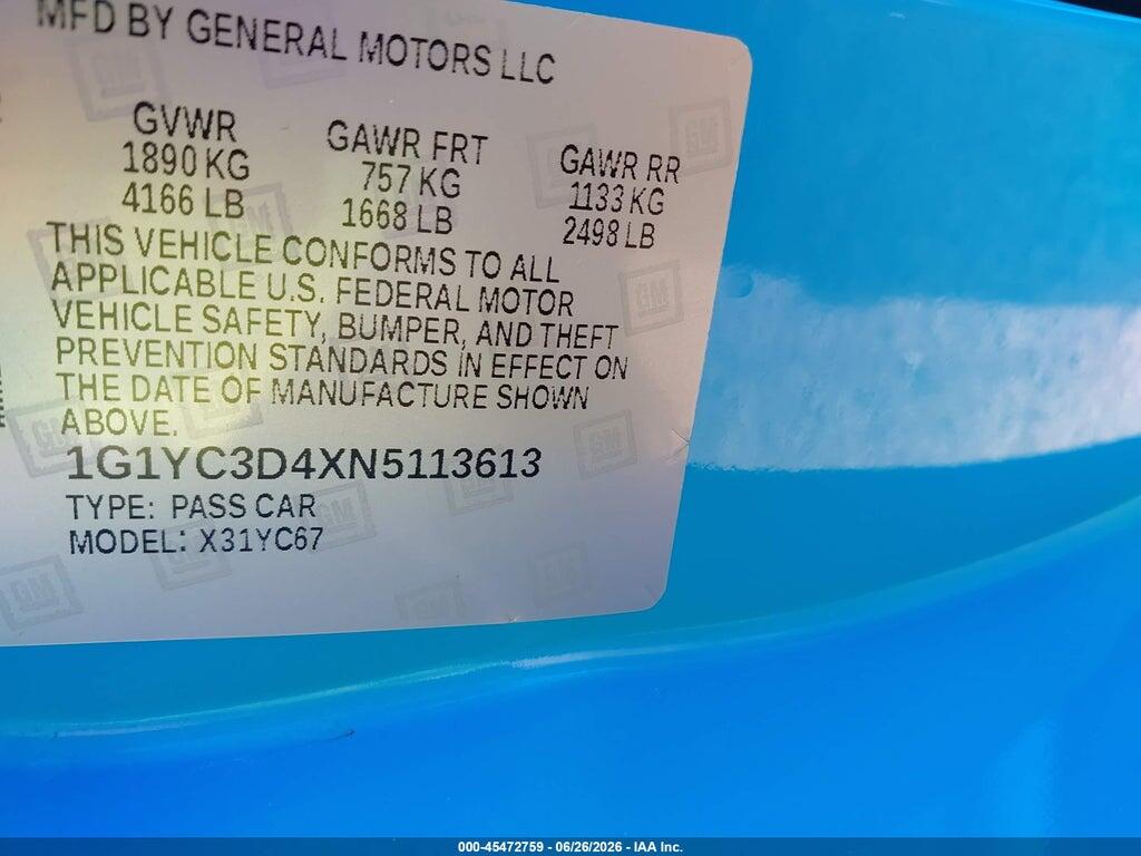 1G1YC3D4XN5113613 2022 CHEVROLET CORVETTE STINGRAY photo no. 9