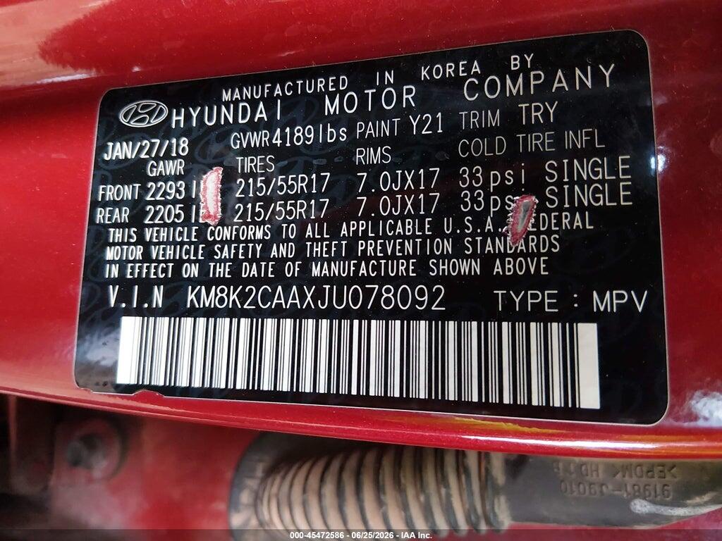 KM8K2CAAXJU078092 2018 HYUNDAI KONA photo no. 9