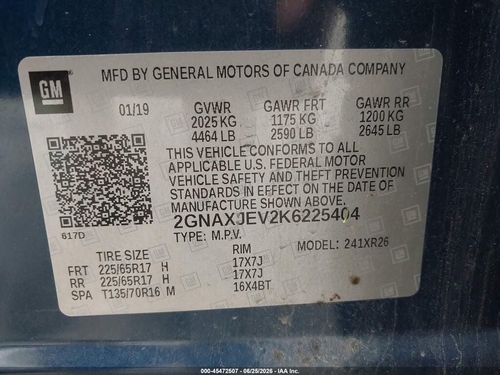 2GNAXJEV2K6225404 2019 CHEVROLET EQUINOX photo no. 9