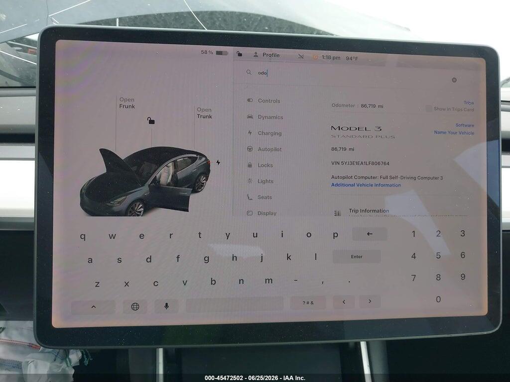 5YJ3E1EA1LF806764 2020 TESLA MODEL 3 photo no. 7