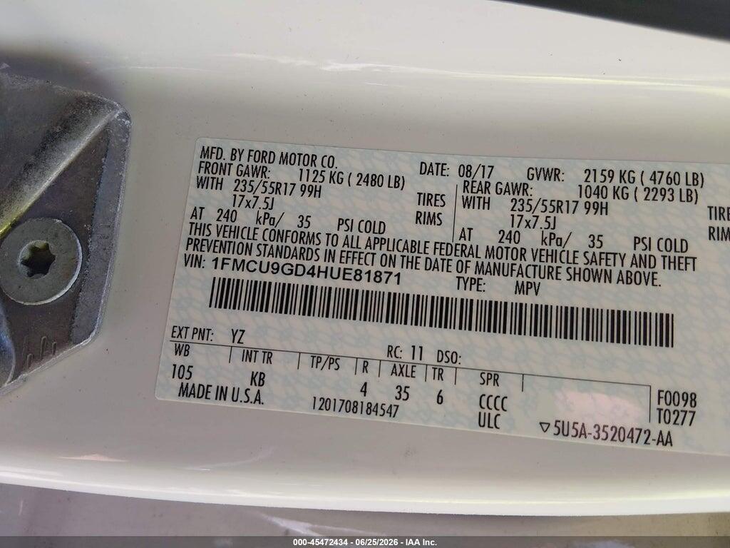 1FMCU9GD4HUE81871 2017 FORD ESCAPE photo no. 9