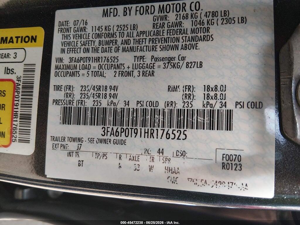3FA6P0T91HR176525 2017 FORD FUSION photo no. 9