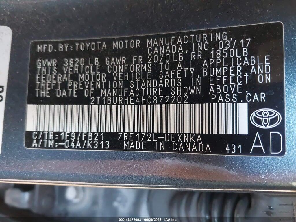 2T1BURHE4HC872202 2017 TOYOTA COROLLA photo no. 9
