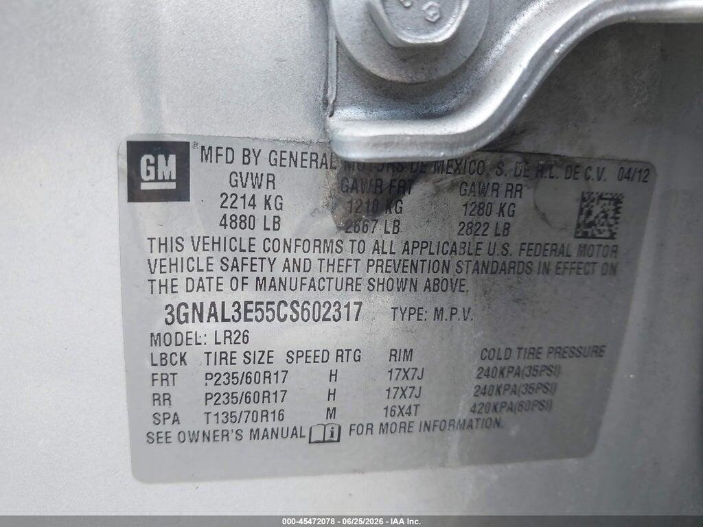 3GNAL3E55CS602317 2012 CHEVROLET CAPTIVA SPORT photo no. 9