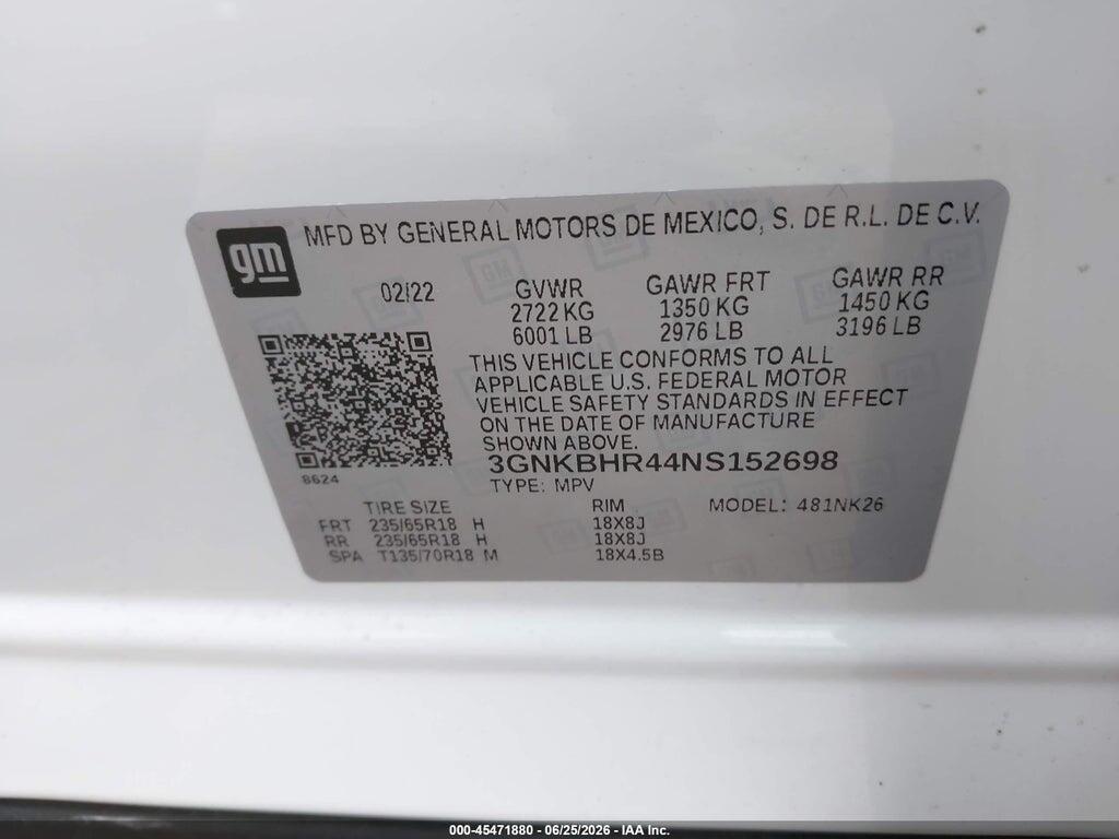 3GNKBHR44NS152698 2022 CHEVROLET BLAZER photo no. 9