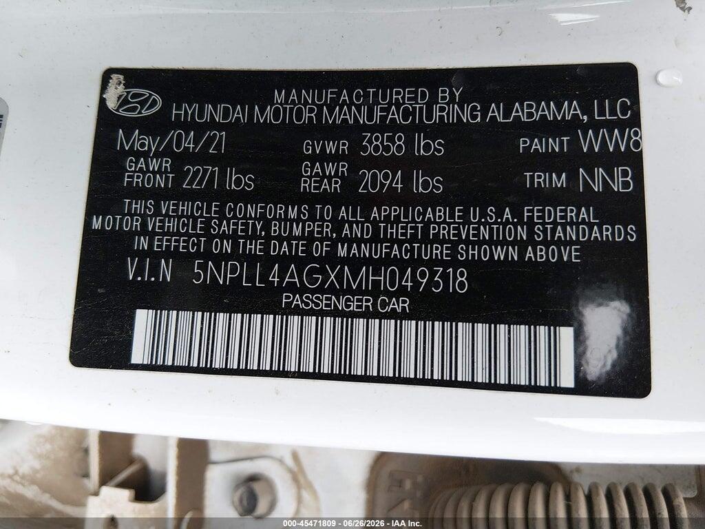5NPLL4AGXMH049318 2021 HYUNDAI ELANTRA photo no. 9