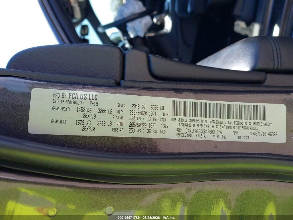 1C4RJFAG3KC847003 2019 JEEP GRAND CHEROKEE photo no. 9