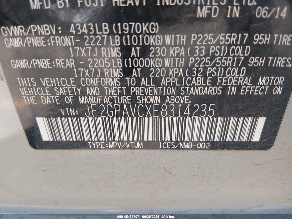 JF2GPAVCXE8314235 2014 SUBARU XV CROSSTREK photo no. 9