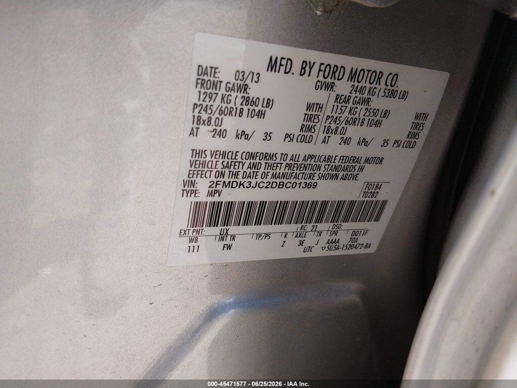 2FMDK3JC2DBC01369 2013 FORD EDGE photo no. 9