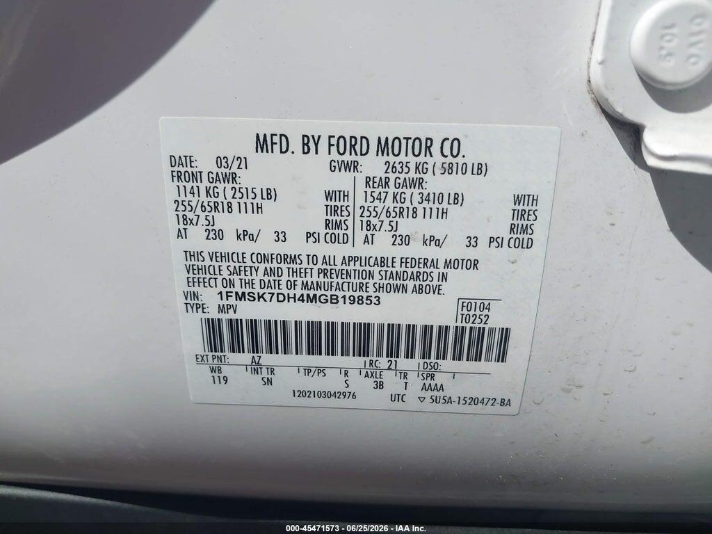 1FMSK7DH4MGB19853 2021 FORD EXPLORER photo no. 9