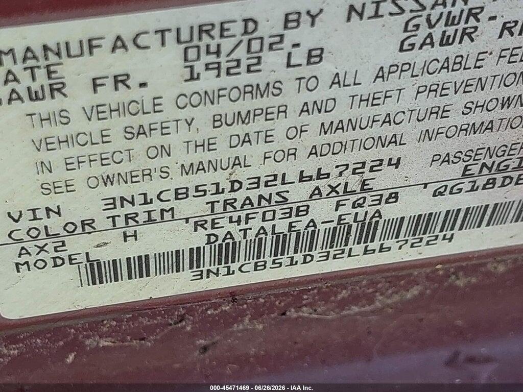 3N1CB51D32L667224 2002 NISSAN SENTRA photo no. 9