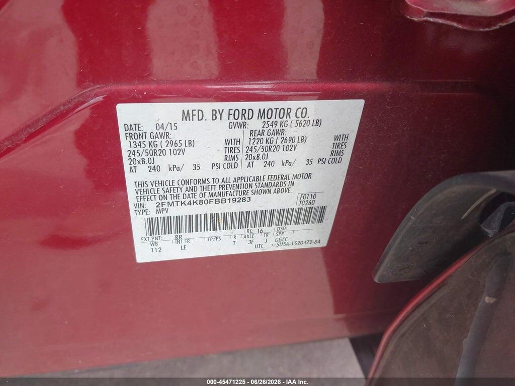 2FMTK4K80FBB19283 2015 FORD EDGE photo no. 9