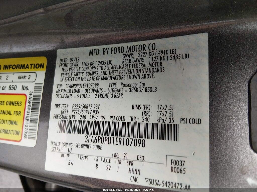 3FA6P0PU1ER107098 2014 FORD FUSION ENERGI photo no. 9