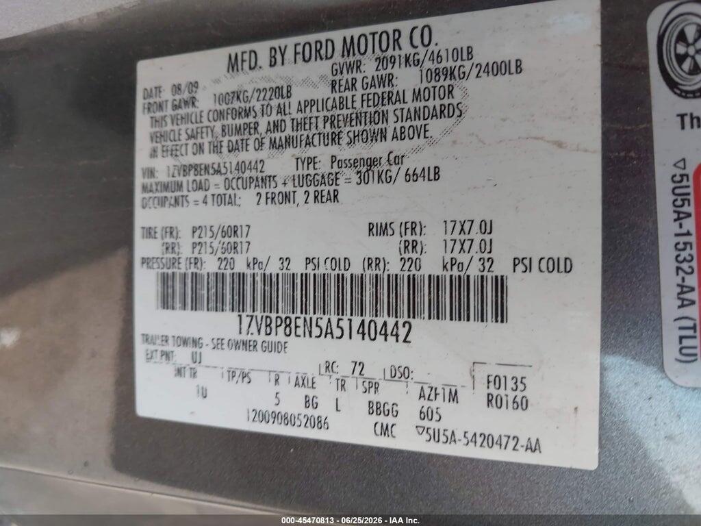 1ZVBP8EN5A5140442 2010 FORD MUSTANG photo no. 9