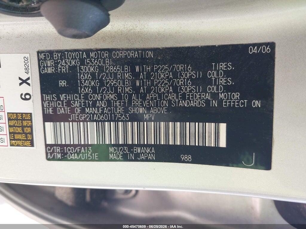 JTEGP21A060117563 2006 TOYOTA HIGHLANDER photo no. 9
