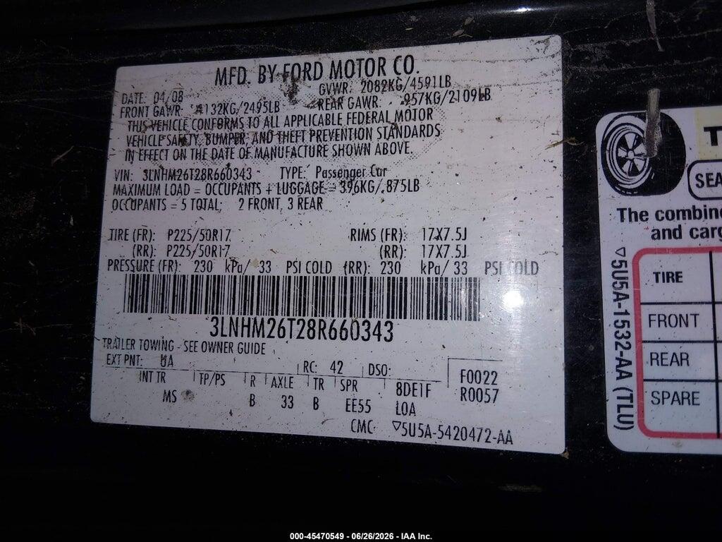 3LNHM26T28R660343 2008 LINCOLN MKZ photo no. 9