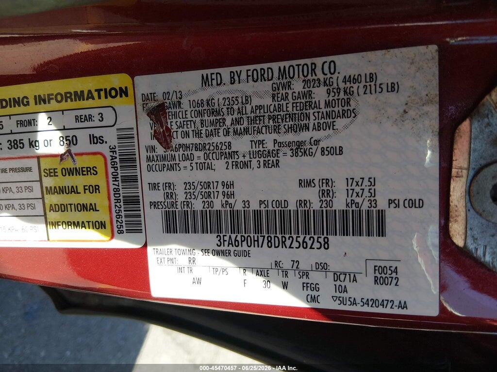 3FA6P0H78DR256258 2013 FORD FUSION photo no. 9