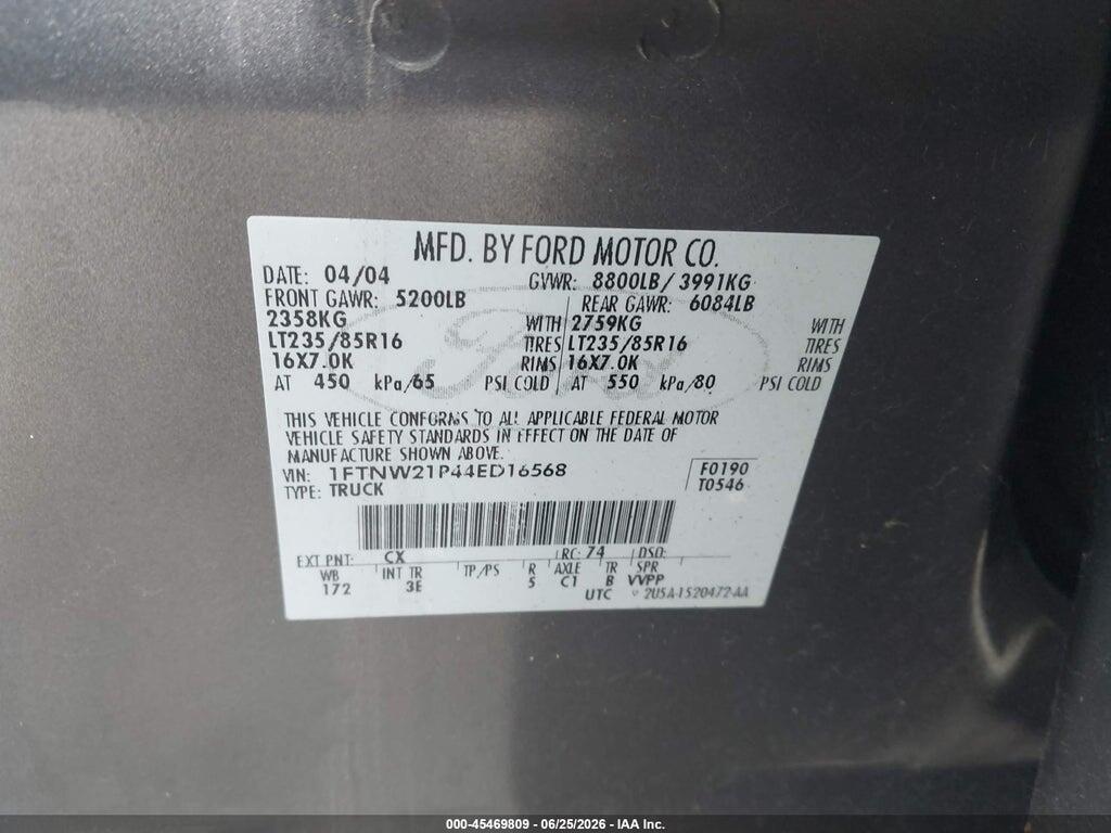 1FTNW21P44ED16568 2004 FORD F-250 photo no. 9