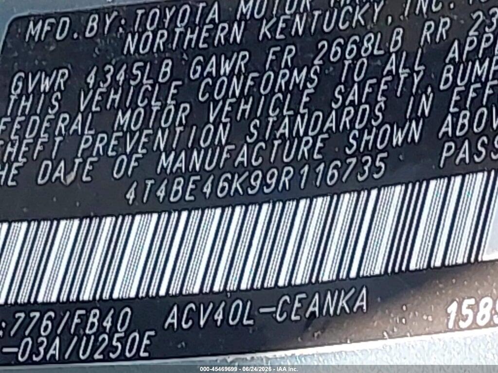 4T4BE46K99R116735 2009 TOYOTA CAMRY photo no. 9