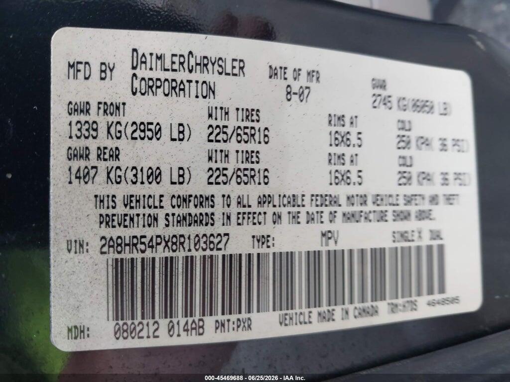 2A8HR54PX8R103627 2008 CHRYSLER TOWN & COUNTRY photo no. 9