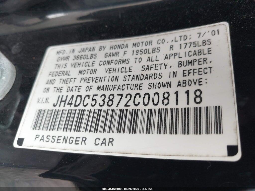 JH4DC53872C008118 2002 ACURA RSX photo no. 9