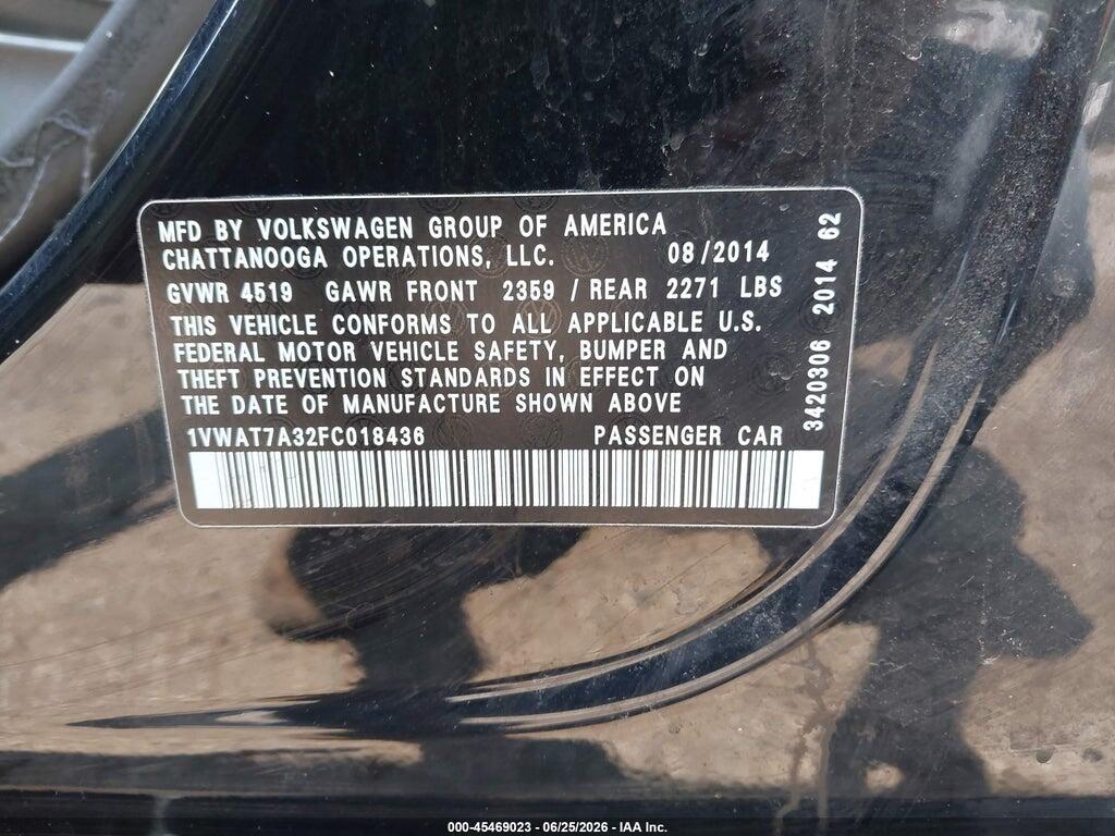 1VWAT7A32FC018436 2015 VOLKSWAGEN PASSAT photo no. 9