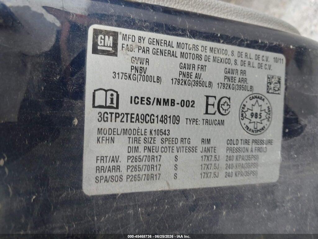 3GTP2TEA9CG148109 2012 GMC SIERRA 1500 photo no. 9