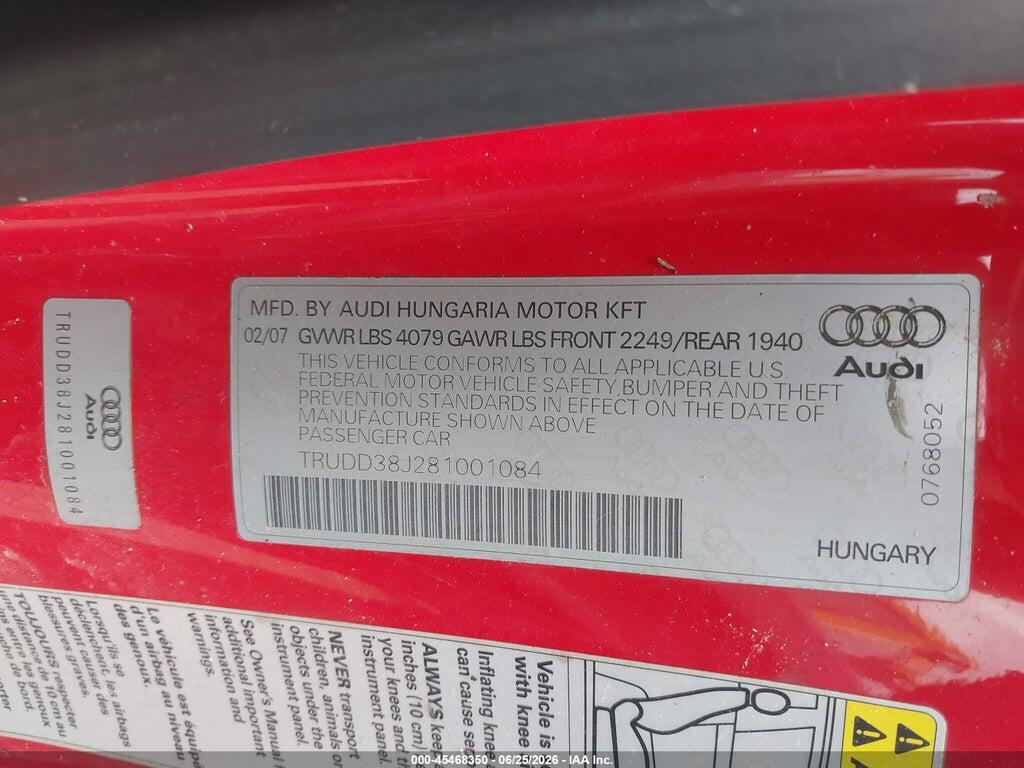 TRUDD38J281001084 2008 AUDI TT photo no. 9