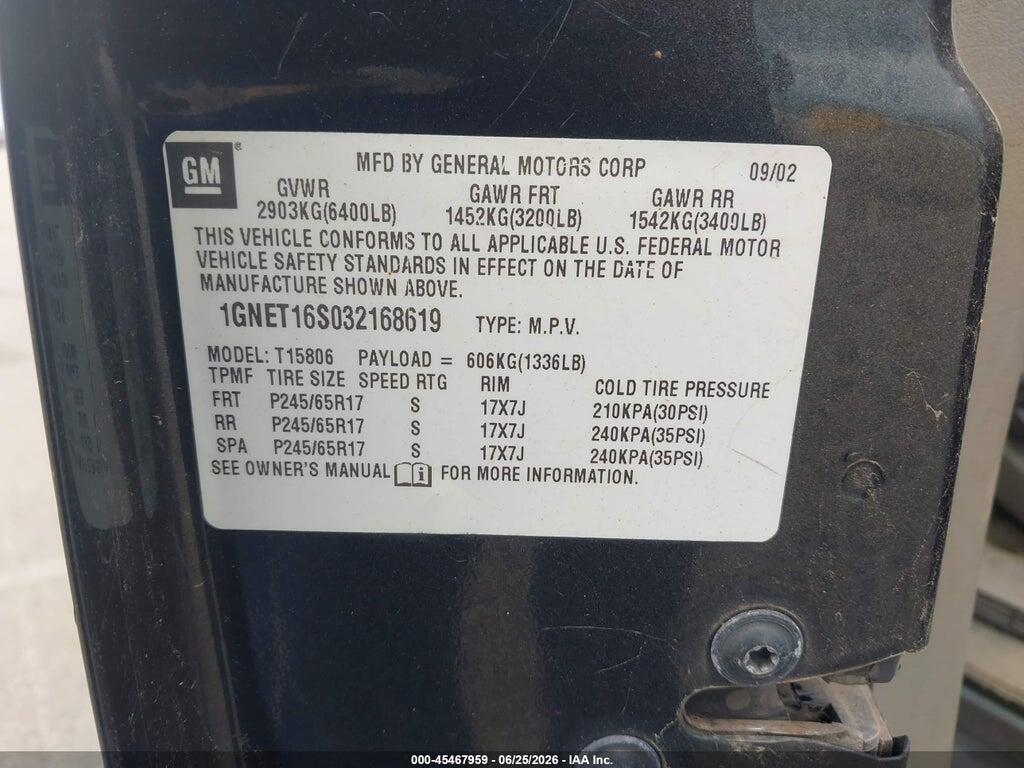 1GNDT13SX22496760 2002 CHEVROLET TRAILBLAZER photo no. 9