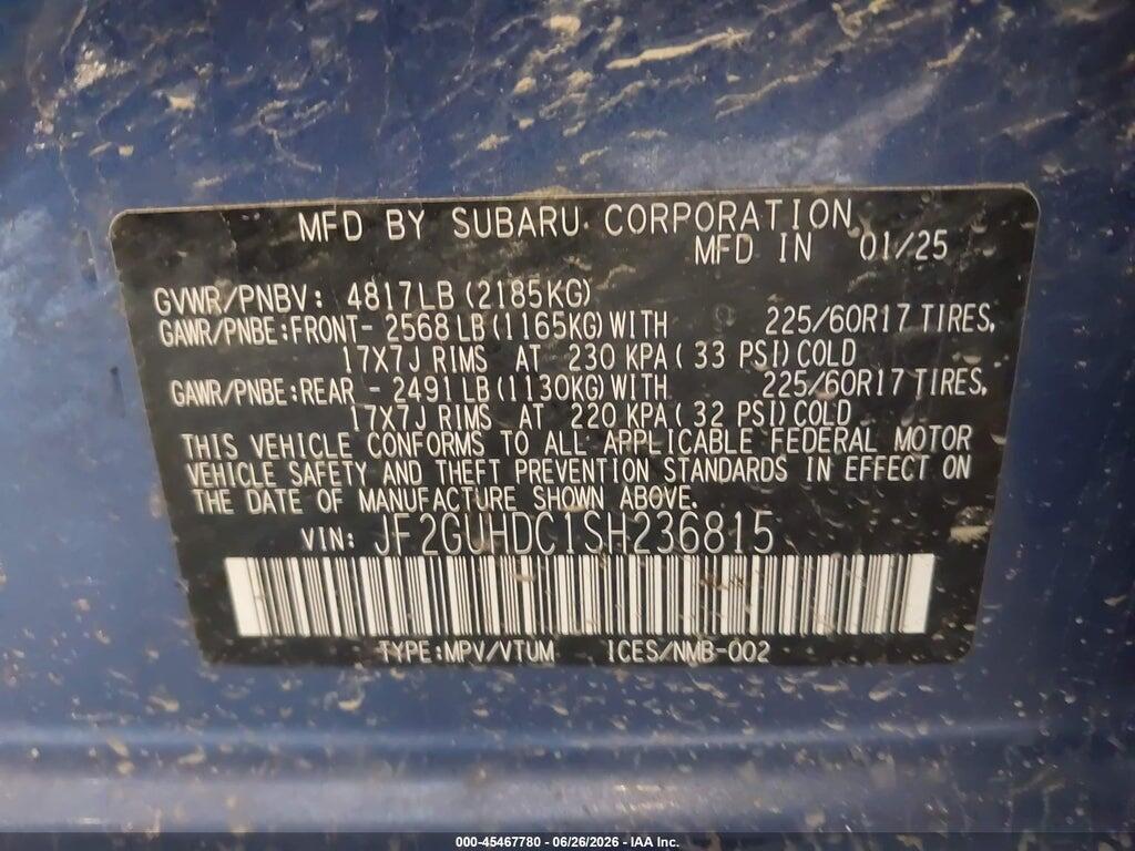 JF2GUHDC1SH236815 2025 SUBARU CROSSTREK photo no. 9