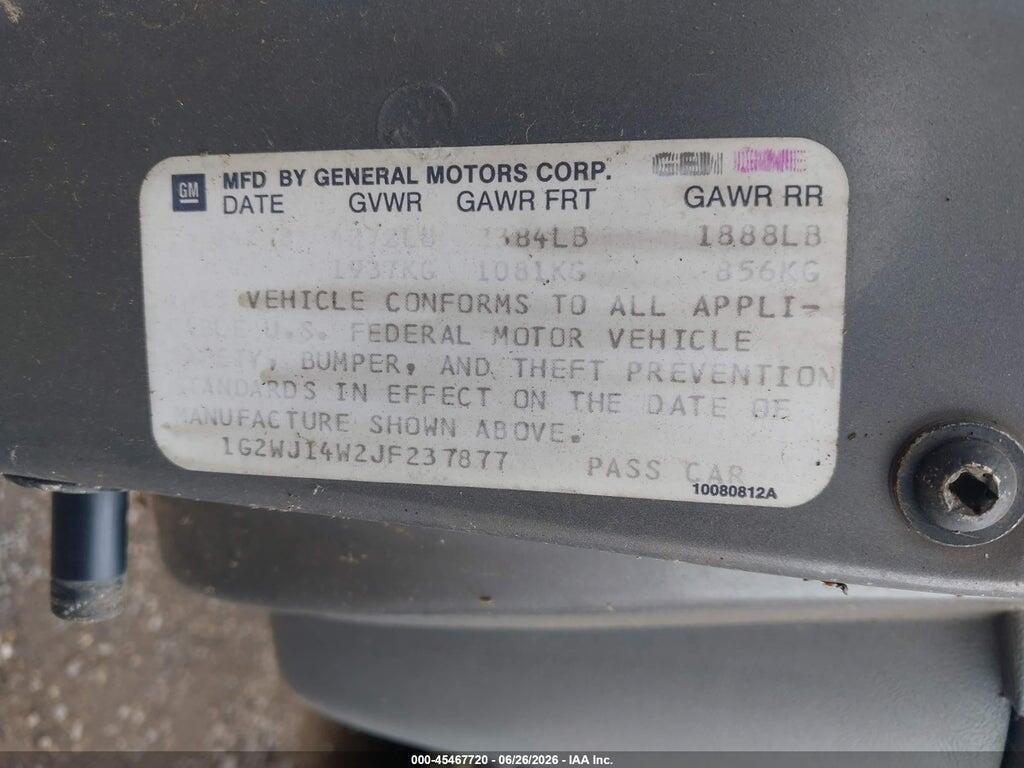 1G2WJ14W2JF237877 1988 PONTIAC GRAND PRIX photo no. 9