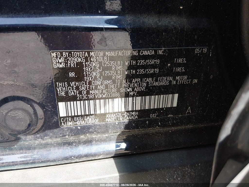 2T3C1RFV0KW033886 2019 TOYOTA RAV4 photo no. 9