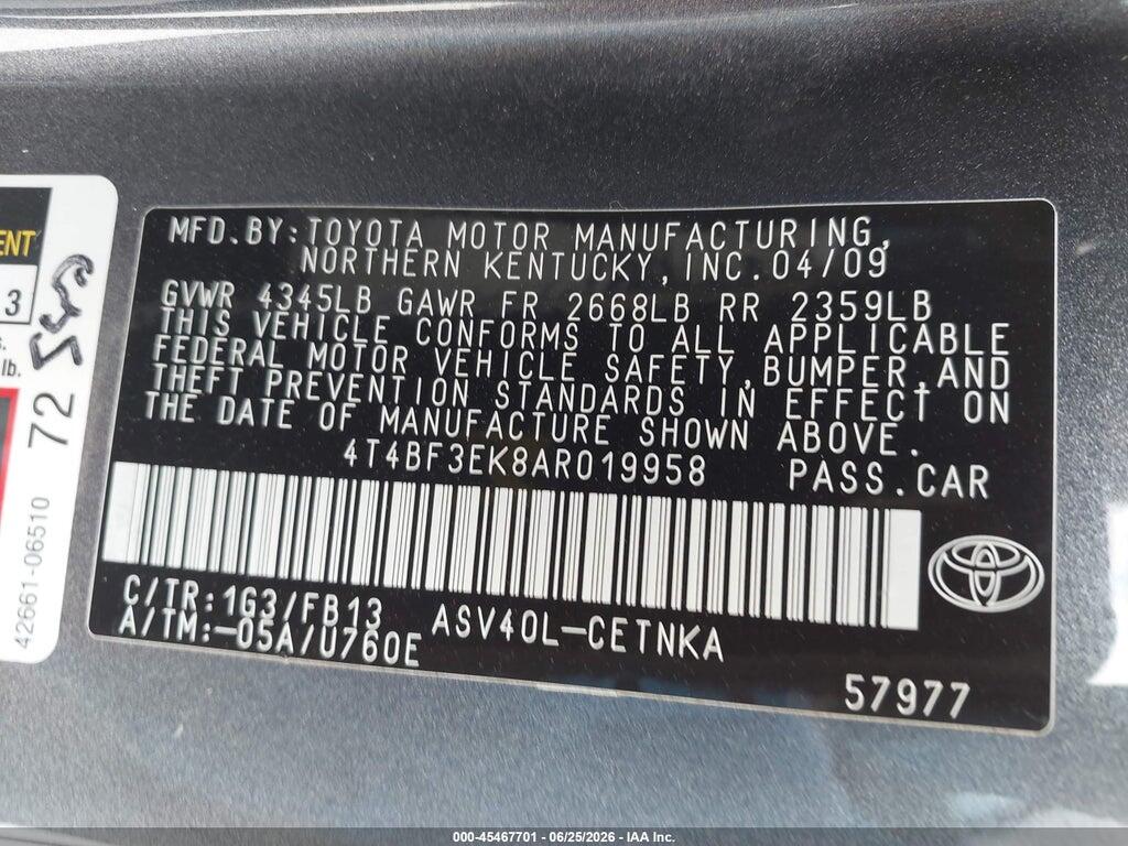 4T4BF3EK8AR019958 2010 TOYOTA CAMRY photo no. 9