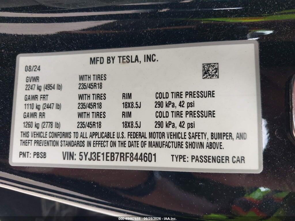 5YJ3E1EB7RF844601 2024 TESLA MODEL 3 photo no. 9