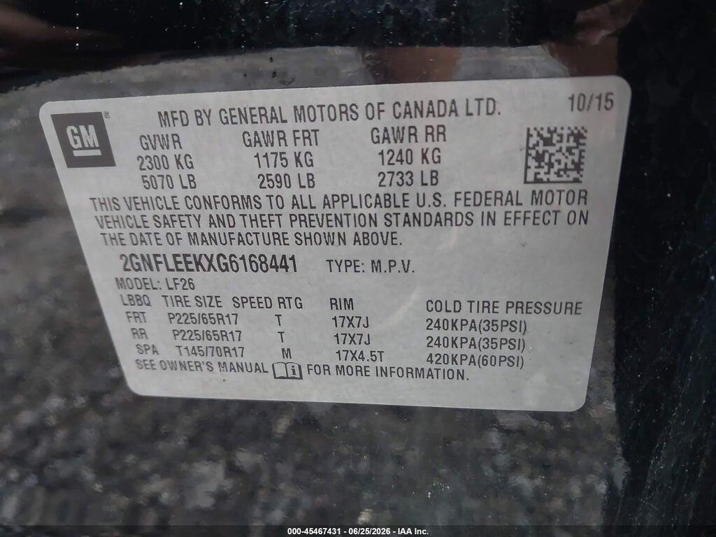2GNFLEEKXG6168441 2016 CHEVROLET EQUINOX photo no. 9