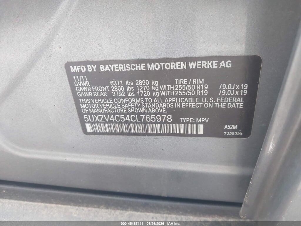 5UXZV4C54CL765978 2012 BMW X5 photo no. 9