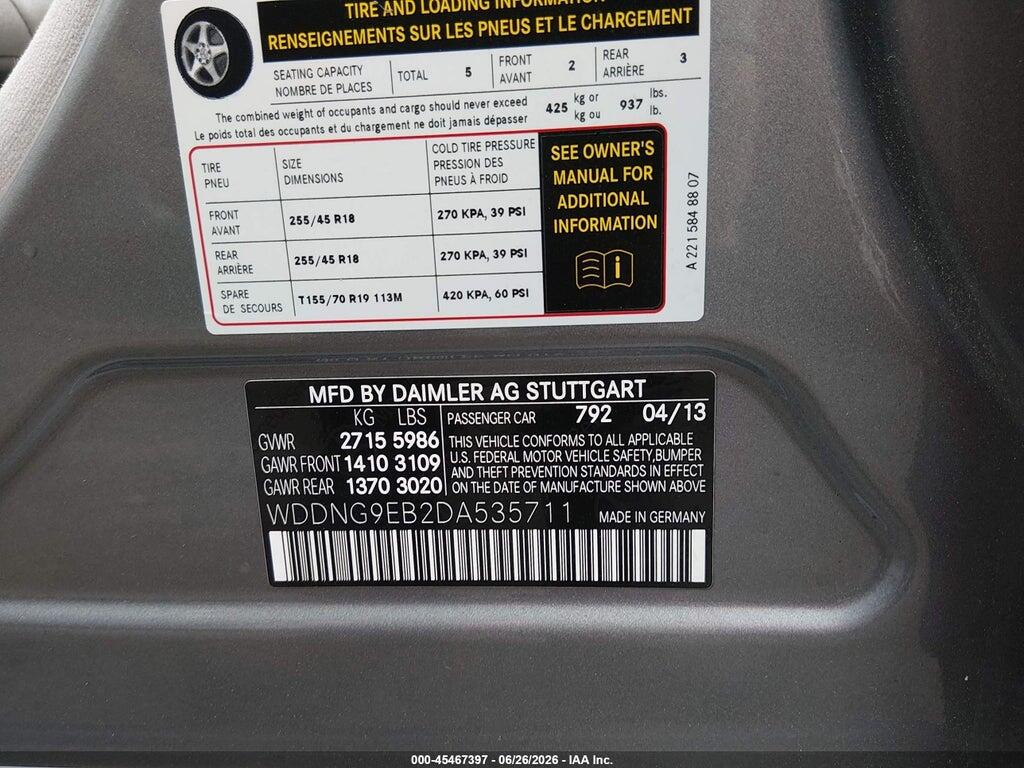 WDDNG9EB2DA535711 2013 MERCEDES-BENZ S 550 photo no. 9